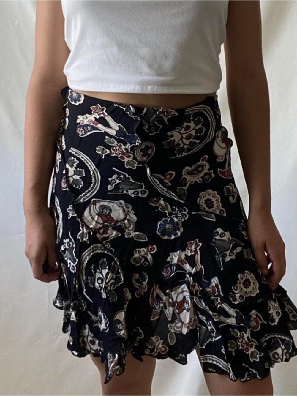 Women’s Vintage Western Print Tiered Ruffled Mini Skirt